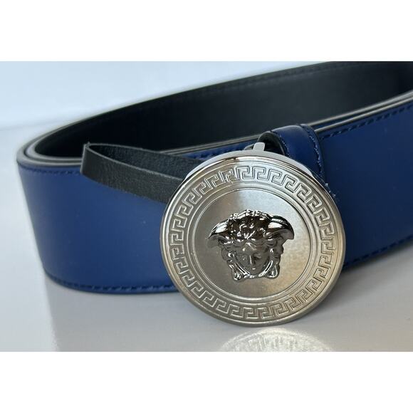 Versace Silver Medusa-Buckle Blue Leather Belt 100 (40) Italy 1006276 NIB $600 - Picture 4 of 10
